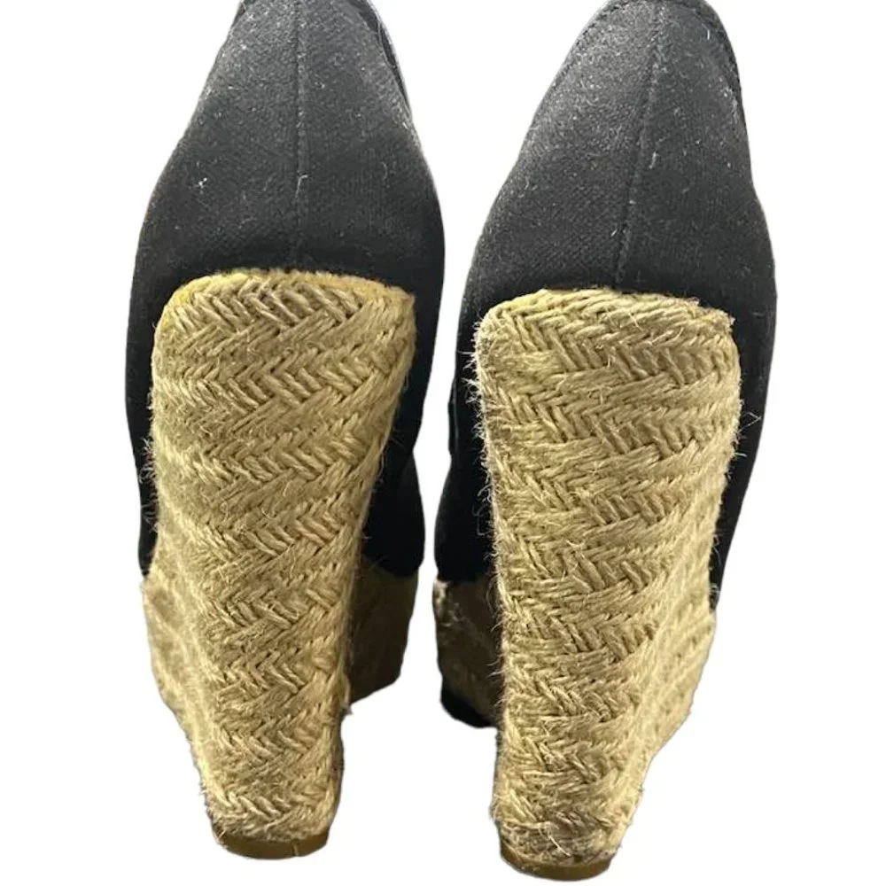 Madden Girl Wedges Black Chunky Shoes Espadrilles - Fabric Material - size 8.5